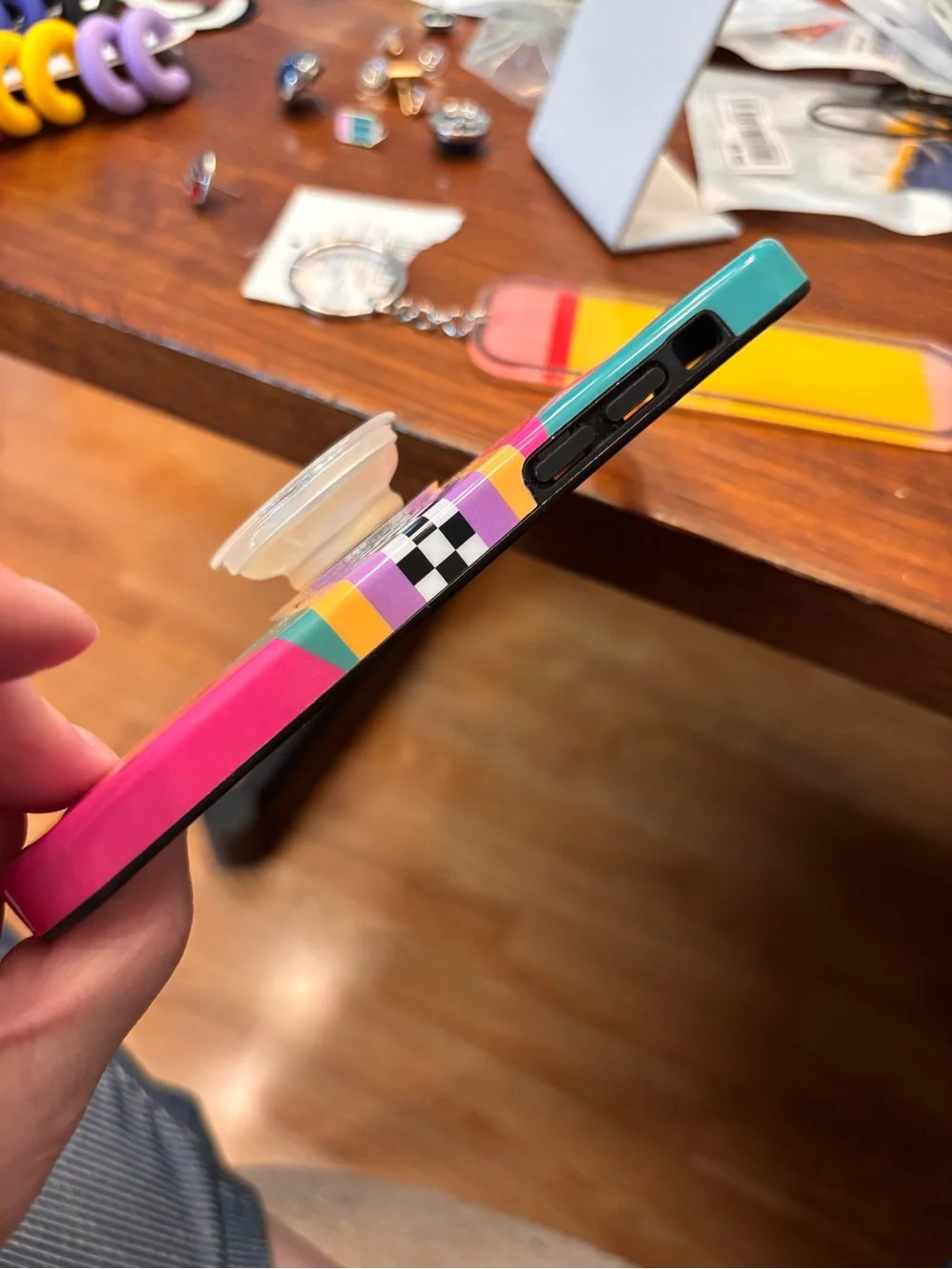 iPhone case 12 proColorful Geometric Pink & Teal Phone Case w Clear Pop Grip 80s